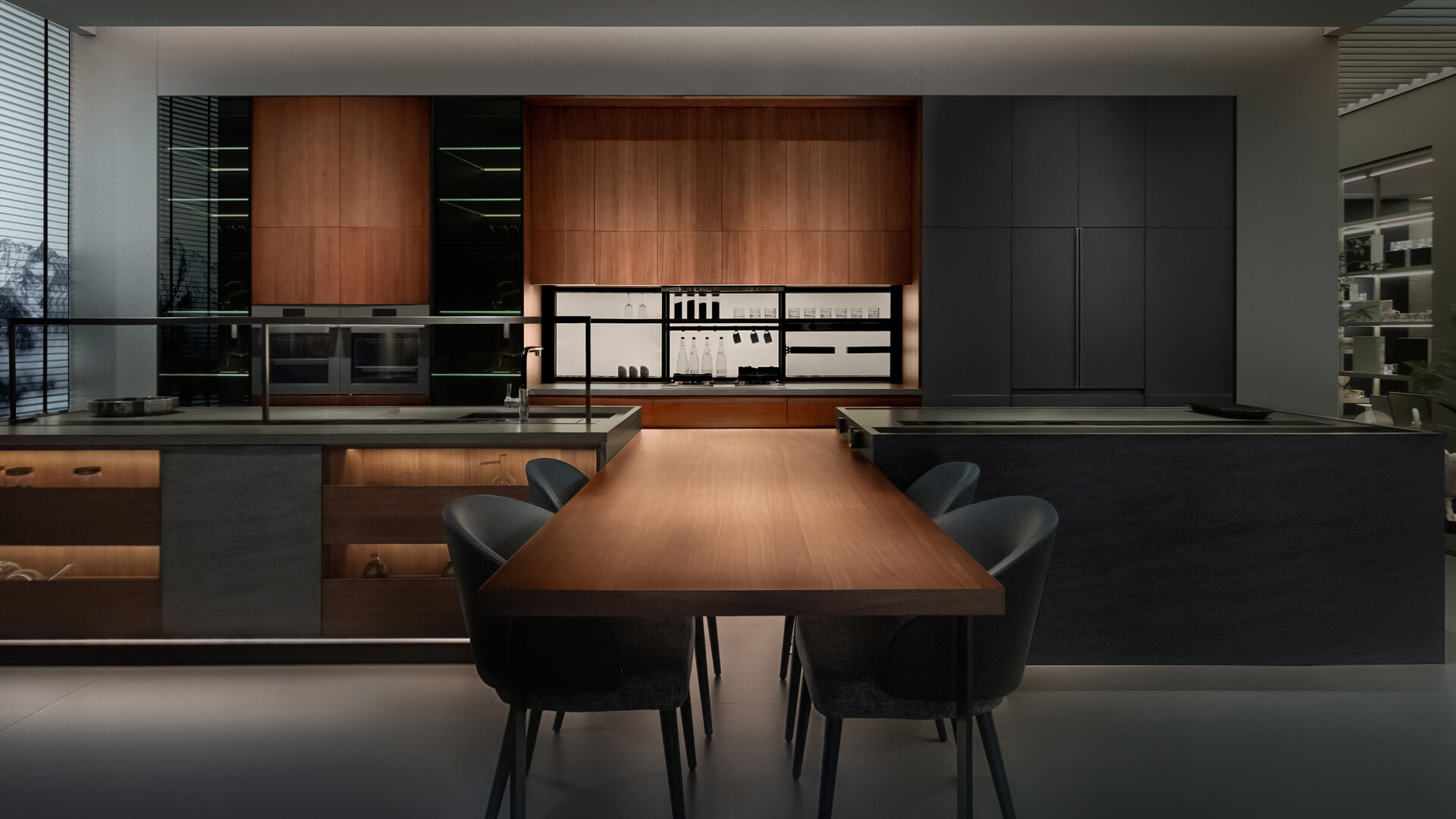 Cocina Boloni en madera y piedra oscura