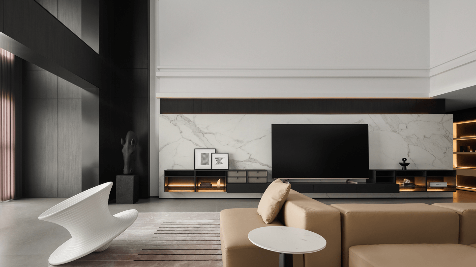 Sala contemporánea Boloni con almacenamiento integrado